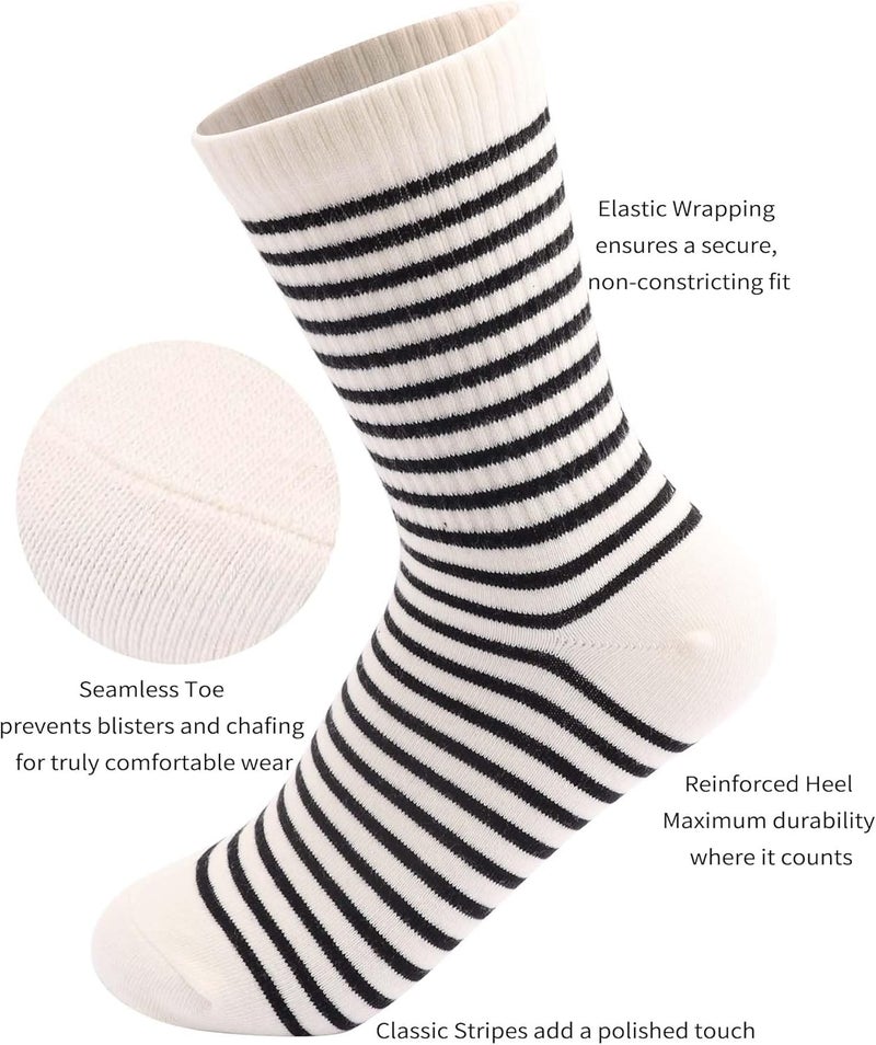 SailingTailor 5 Pairs Retro Striped Crew Socks Cute Casual Quarter Socks for Women Girls - Image 4